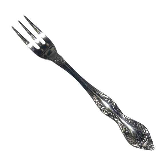 Rogers Co Stainless Korea 6 Seafood 3 Prong Cocktail Fork Flower Rose Motif - Picture 5 of 10
